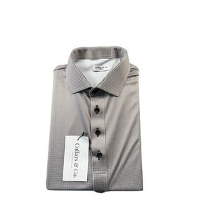 Collars & Co. Brown White Houndstooth Men's Dress Collar Polo Shirt Size M NWT